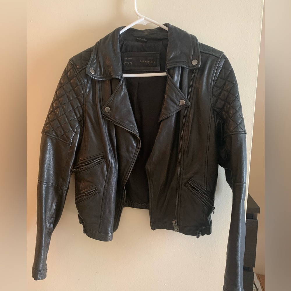 Zara Basic 100% Lambskin Quilted Leather Jacket